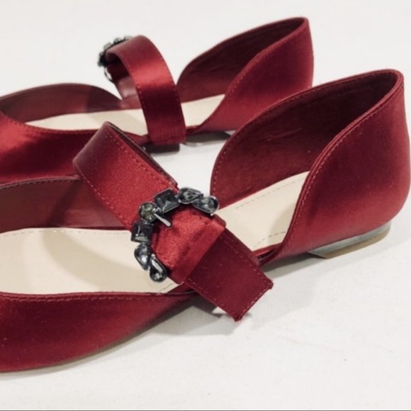 ZARA BALLERINAS GEM RHINESTONE BUCKLE SATIN RED FLATS SHOES. 6 - Picture 3 of 9